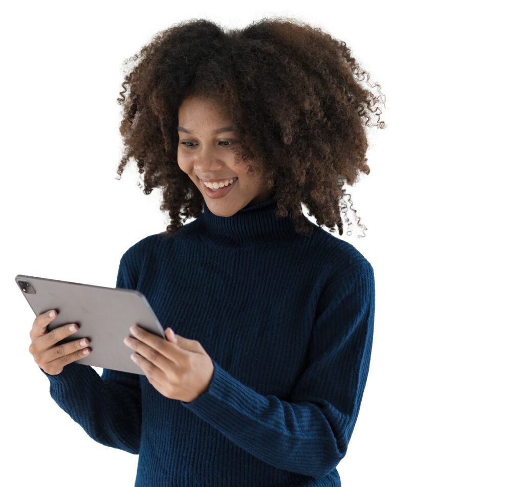 Woman growing her business with AI tablet tools